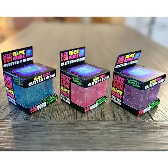 BUNDLE OF 3 - NeeDoh Nice Cube Glitter & Glow Squishy Toy Random Color - Picture 3 of 11